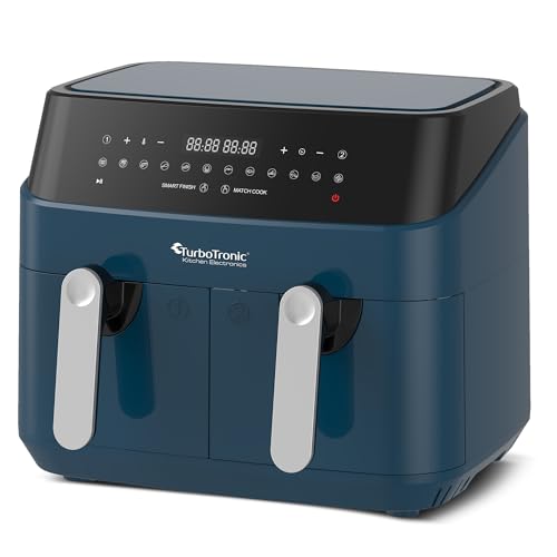 TurboTronic Doppel Heißluftfritteuse XXL, digitale Heißluft-Fritteuse, 9L (2x 4,5L Doppelkammer), 12 Programme, Airfryer, Fritteuse ohne Fett (blau) von TurboTronic By Z-LINE