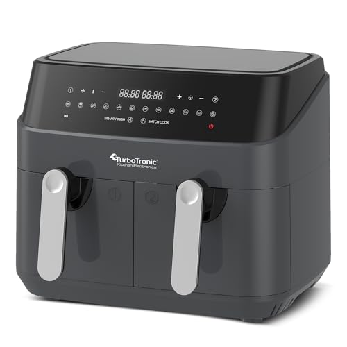 TurboTronic Doppel Heißluftfritteuse XXL, digitale Heißluft-Fritteuse, 9L (2x 4,5L Doppelkammer), 12 Programme, Airfryer, Fritteuse ohne Fett (grau) von TurboTronic By Z-LINE