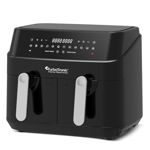 TurboTronic Doppel Heißluftfritteuse XXL, digitale Heißluft-Fritteuse, 9L (2x 4,5L Doppelkammer), 12 Programme, Airfryer, Fritteuse ohne Fett (schwarz) von TurboTronic By Z-LINE