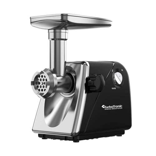 TurboTronic Elektrischer Fleischwolf Samurai – 2000W rostfreie Edelstahl Klingen Metallgetriebe beste Maschine Wurstfüller mit Spritzgebäckvorsatz Kebbeh Aufsatz Hackfleisch Mett von TurboTronic By Z-LINE
