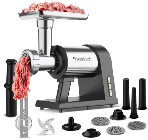 TurboTronic Elektrischer Fleischwolf Samurai – 2600W beste Maschine mit Spritzgepäckvorsatz Metallgetriebe Gemüse Zerkleinerer Zubehör aus Edelstahl Wurst Plätzchen Kebbeh Aufsatz Hackfleisch von TurboTronic By Z-LINE