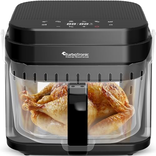 TurboTronic Heißluftfritteuse 5,5 L Glas Airfryer – Digitale Heißluft Fritteuse 40–200 °C 8 Programme Touch-Display Fettarm Air Fryer Heißluftofen BPA-frei von TurboTronic By Z-LINE
