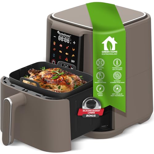 TurboTronic Heißluftfritteuse XL 6Liter 0,6kg Pommes mit Silikoneinlage 12 Programme digital Touch-Steuerung 1500W Power Airfryer 40-200°C Luftfritteuse Air Friteuse ohne Fett/Öl Grill von TurboTronic By Z-LINE