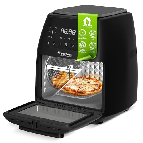 TurboTronic Heißluftfritteuse XXL 12L – Digitale Airfryer & Dörrautomat mit 12 Programmen, Fettfrei Frittieren und Dörren (40-200°C) Power inkl. Drehspieß und Drehkorb - Schwarz von TurboTronic By Z-LINE