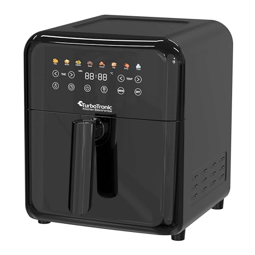 TurboTronic Heißluftfritteuse XXL 6 Liter, 1600W, 8 Programme, Timer, Airfryer Heissluftfritteuse Digital Fritteuse Fettfrei 1-60 Min Modernes Power Metall Design (Schwarz) von TurboTronic By Z-LINE