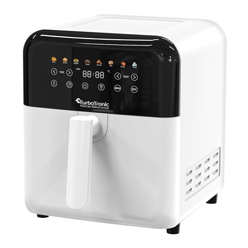 TurboTronic Heißluftfritteuse XXL 6 Liter, 1600W, 8 Programme, Timer, Airfryer Heissluftfritteuse Digital Fritteuse Fettfrei 1-60 Min Modernes Power Metall Design (Weiß) von TurboTronic By Z-LINE