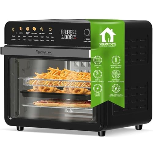 TurboTronic Multi-Smart-Ofen - 19in1 Heißluftofen & Heißluftfritteuse 2100W Power 34L bis 0,5 kg Pommes Backofen mit Dörrfunktion 40-230°C Grill Airfryer Dörrautomat (schwarz) von TurboTronic By Z-LINE