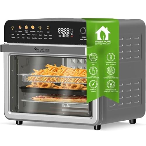 TurboTronic Multi-Smart-Ofen - 19in1 Heißluftofen & Heißluftfritteuse 2100W Power 34L bis 0,5 kg Pommes Backofen mit Dörrfunktion 40-230°C Grill Airfryer Dörrautomat von TurboTronic By Z-LINE
