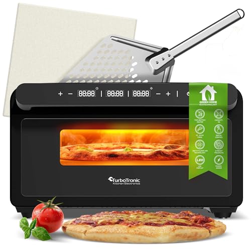 TurboTronic Pizzaofen bis 430 °C perfekte Pizza (30 cm) in 2 Minuten inkl. Pizzastein & Pizzaschieber für Zuhause & Garten Neapolitan Mini Backofen Edelstahl Schnellaufheizen AirFryer Steak Lahmacun von TurboTronic By Z-LINE