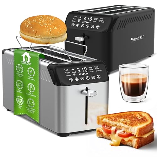 TurboTronic TT-BF15 4-Scheiben Langschlitztoaster, 2x XXL Brotschlitz, digitale Anzeige, Memory, Brötchenaufsatz, Edelstahl Schwarz von TurboTronic By Z-LINE