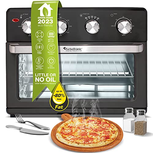 TurboTronic digitaler Heißluftofen - XXL 32 Liter mit Drehspieß für Hähnchen 4in1 Mini Backofen & Power Heißluftfritteuse Airfryer ab 80°C von TurboTronic By Z-LINE