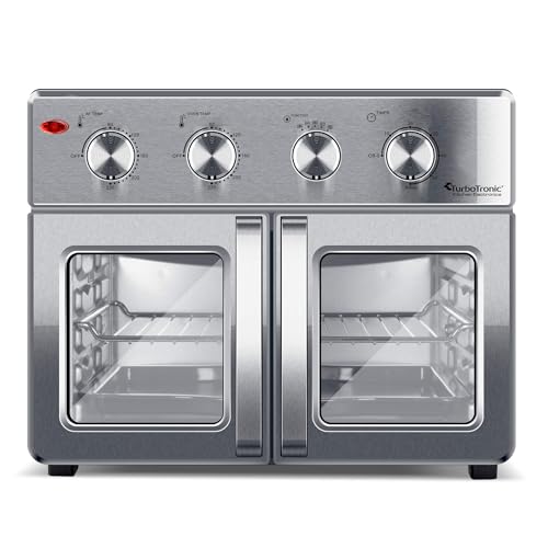 TurboTronic digitaler Heißluftofen - XXL 32 Liter mit Drehspieß für Hähnchen 4in1 Mini Backofen & Power Heißluftfritteuse Airfryer ab 80°C von TurboTronic By Z-LINE