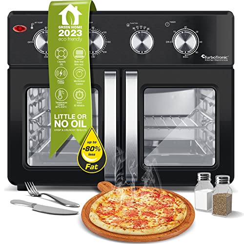 TurboTronic digitaler Heißluftofen - XXL 32 Liter mit Drehspieß für Hähnchen 4in1 Mini Backofen & Power Heißluftfritteuse Airfryer ab 80°C von TurboTronic By Z-LINE