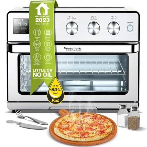 TurboTronic digitaler Heißluftofen - XXL 32 Liter mit Drehspieß für Hähnchen 5 in1 Mini Backofen, Dörrer & Power Heißluftfritteuse Airfryer ab 25°C von TurboTronic By Z-LINE