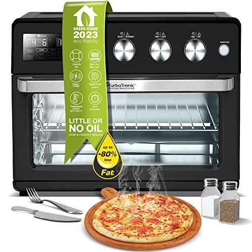 TurboTronic digitaler Heißluftofen - XXL 32 Liter mit Drehspieß für Hähnchen 5 in1 Mini Backofen, Dörrer & Power Heißluftfritteuse Airfryer ab 25°C von TurboTronic By Z-LINE