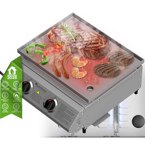 XXL Profi Plancha Gasgrill 61cm Edelstahl Grillplatte 6,3 kW (2x 3,15 kW Brenner) Turbofunktion für perfekte Smash Burger Camping BBQ Grill Gasgriddle Teppanyaki von TurboTronic By Z-LINE