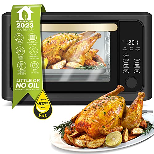 TurboTronic digitaler Mini Backofen - 4in1 Heißluftofen und Heißluftfritteuse dunkelgrau XXL Version 24L mit Umluftgebläse inkl. viel Zubehör Backblech, Gitterrost, Dörrgerät ab 25°C & Grill von TurboTronic By Z-LINE