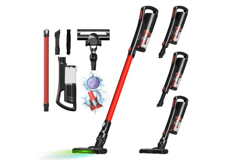 TurboTronic by Z-Line Akku-Hand-und Stielstaubsauger 120 Watt 11 kpA mit LASER-LED für Tiefenreinigung kabellos, beutellos, 120 W, beutellos, leise < 80 db, Bodensauger für Teppich & Hartboden, Stabstaubsauger von TurboTronic by Z-Line