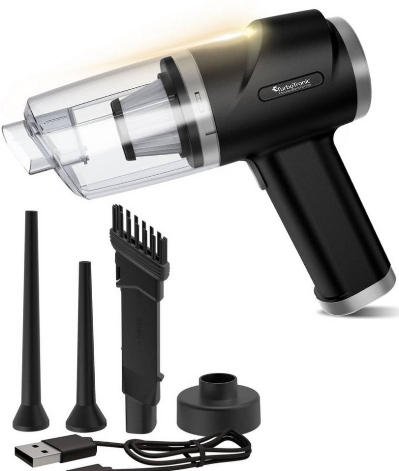 TurboTronic by Z-Line Akku-Handstaubsauger 5KPA Power Handsauger mit 47k RPM Gebläse 2 Stufen kabellos Schwarz, 40 W, beutellos, 0,15 L beutellos Fugendüse Akku Staubsauger für Auto Haus kabellos von TurboTronic by Z-Line