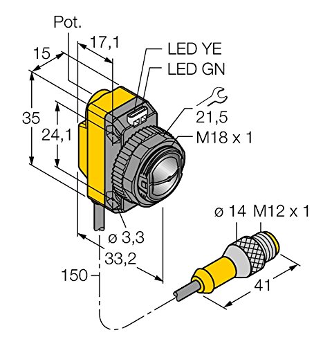 3064483 - QS18VP6CV45Q5, Opto Sensor Winkellichttaster von Turck