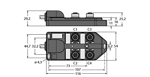 Turck 6611905-TB-4M12-4-5/TXL,Passiver Aktuator-/Sensor-Verteiler M12x1 4-fach von Turck