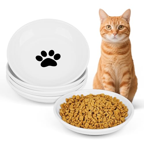 Keramik-Katzenfutternäpfe – 4 Stück, flache Teller für Nassfutter, Schnurrhaar-Futterschale mit rutschfestem Silikonboden, mikrowellen- und spülmaschinenfest, für Katzen und Kätzchen im Innenbereich Keramik-Katzenfutternäpfe – 4 Stück, flache Teller für Nassfutter, Schnurrhaar-Futterschale mit rutschfestem Silikonboden, mikrowellen- und spülmaschinenfest, für Katzen und Kätzchen im Innenbereich von Turfson