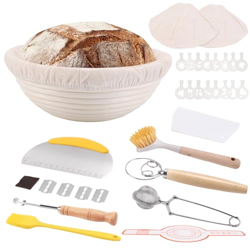 Brot Backen Zubehör Gärkörbchen Gärkorb Brotbackzubehör Brotbackset Garkorb Brotback Set Gähr Körbchen Sauerteig Brotgärkörbchen Proofing Basket Rund Brotgärkörbe Baking Groß Backkorb Natur Rattan von Turiueba