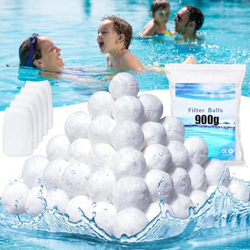 Pool Filterbälle 900g für Sandfilteranlagen Filterballs Kartuschenfilter Filterwatte Wattebällchen Poolfilter Reinigungsbälle Filterkugel + 5 Pool Skimmer Socken Kann Für 35Kg Filtersand Ersetzen von Turiueba