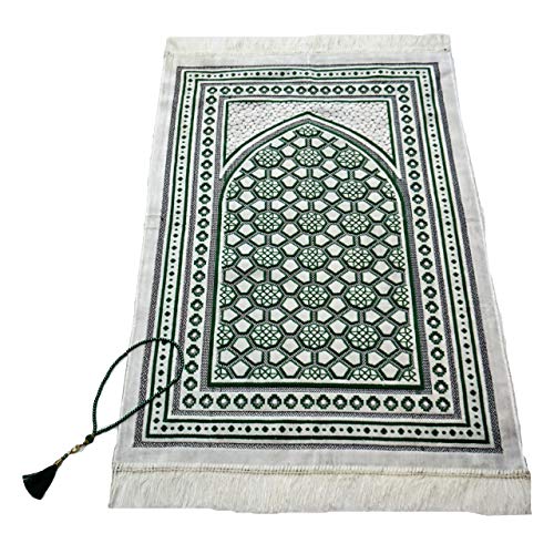 Turkish Gebetsteppich, weiches Wildleder, inkl. Luxus-Gebetsperlen, Tasbih, dickes Material, islamisches orientalisches Muster, muslimischer Teppich, islamischer Janamaz Namaz Sajadah (grün) von Turkish