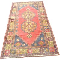 Roter Vintage Teppich, 100x100, Wollteppich, 100x180 von TurkishArtBazaar