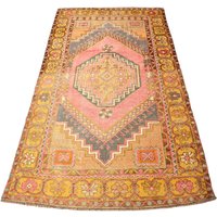 Senf Und. Rosa Oushak Teppich, Handgewebter Türkei Antiker 6'6x3'7 Ft, Vintage Nomaden Anatolien Teppich von TurkishArtBazaar