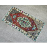 2x3 Teppich Vorderseite Badezimmerteppich Handgeknüpfter Kleiner Yastik Kurzflor Küchenteppich Verblasster Eingangsbereich Rosa 50cm von TurkishKilimsRugs