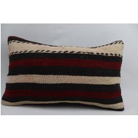 Boho Kelim Kissenbezug Deko Sofa Kissen Wohnkultur Handgemachte Wolle Bio 30x20cm No 1643 von TurkishRugOutlet