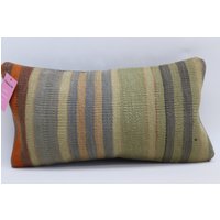 Boho Kelim Kissenbezug Gestreiftes Kissen Naturwolle Bodenkissen Antikes Home Decor 10x20 Inch No 1595 von TurkishRugOutlet