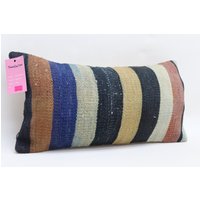 Boho Kissen Kelim Lendenkissen 10x20 Gestreiftes Deko Truthahnkissen Kissenbezug No 1643 von TurkishRugOutlet