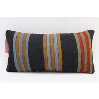 Dekoratives Kelim Kissen Gestreiftes Handgemachtes Wolle Boden Naturkissen 10x20 Kissenbezug Code No 1036 von TurkishRugOutlet