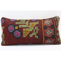 Kelim Kissen Lumbal Handgemachtes Boho Dekor 10x20 Kissenbezug No 1205 von TurkishRugOutlet