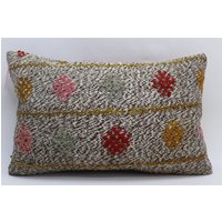 Kelim Kissen Lumbaler Kissenbezug Handgemacht Vintage 16x24 Code 803 von TurkishRugOutlet