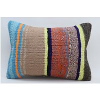 Lumbaler Kelim Kissen Nomaden Gestreift Boho Dekor Küsten 16x24 Kissenbezug No 920 von TurkishRugOutlet