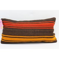 Türkisch Gestreifter Kelim Kissenbezug Boho Kissen Lendenkissen Naturwolle Dekokissen 10x50cm No 1433 von TurkishRugOutlet