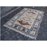 Beiger Und Grüner Teppich, Vintage Teppich Für Die Küche, Kelimteppich, Orientteppich, Teppichteppich von TurkishRugSupplier