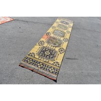 Gelber Läufer, Orientteppich, Vintage Teppich, Teppich Wollteppich, Korridor, 70 X 30 cm Ra0399 von TurkishRugSupplier