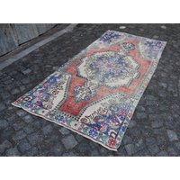 Orangefarbener Teppich, Rustikaler Naturteppich, Vintage-Teppich, Handgewebter Küchenteppich, Wollteppich, Boho-Teppich Ra0514 von TurkishRugSupplier