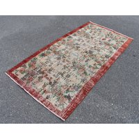 Roter Teppich, Wohnzimmerteppich, Vintage Handgeknüpfter Boho Blumenteppich, Wohndekor 100 X 200cm Ra1502 von TurkishRugSupplier