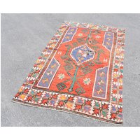 Vintage Teppich, Handgewebter Wollteppich, Kelimteppich, Boho, Bohemian Dekoration Ra0084 von TurkishRugSupplier