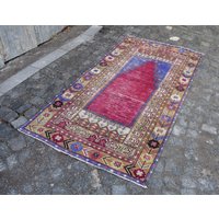 Vintage Teppich, Handgewebter Wollteppich, Kelimteppich, Rustikaler Teppich 100 X 200 cm Ra0535 von TurkishRugSupplier