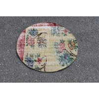 Vintage Teppich Klein, Runder Teppich, Handgemachter Boho Wohndekor, Orientteppich, 7 X cm Ra2458 von TurkishRugSupplier