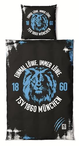 TSV 1860 München Bettwäsche - Löwe - schwarz 2-teilig 135 x 200 cm - Plus Lesezeichen Wir lieben Fußball von Turn- und Sportverein München