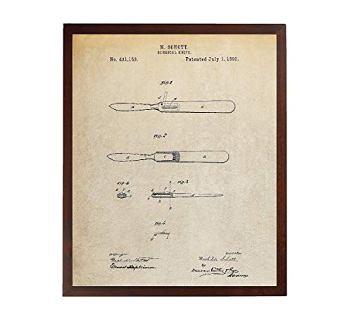 Turnip Designs OP-Messer Patentdruck Skalpell Design Diagramm Vintage Medizinisches Handwerkzeug Chirurgie Dekor Lanzette Poster TDP1136 von Turnip Designs