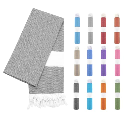 Turquoise Home Hamamtuch XXL für Strand, Reise, Bad - Schnelltrocknend, leicht, weich & saugfähig, 100% recycelte Baumwolle - 100x200 cm - Anthrazit von Turquoise Home